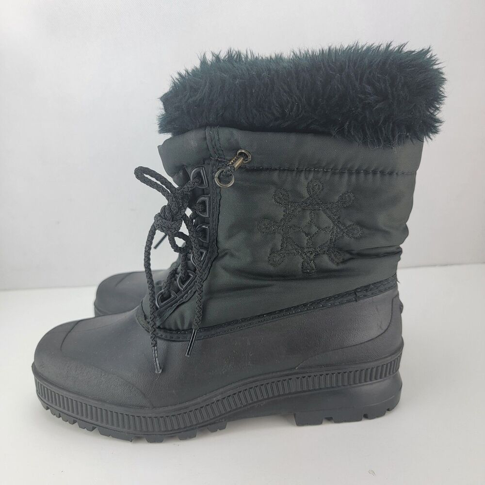 Sorel Womens Size 8 Black Snowflake Faux Fur Insulated Winter Boots